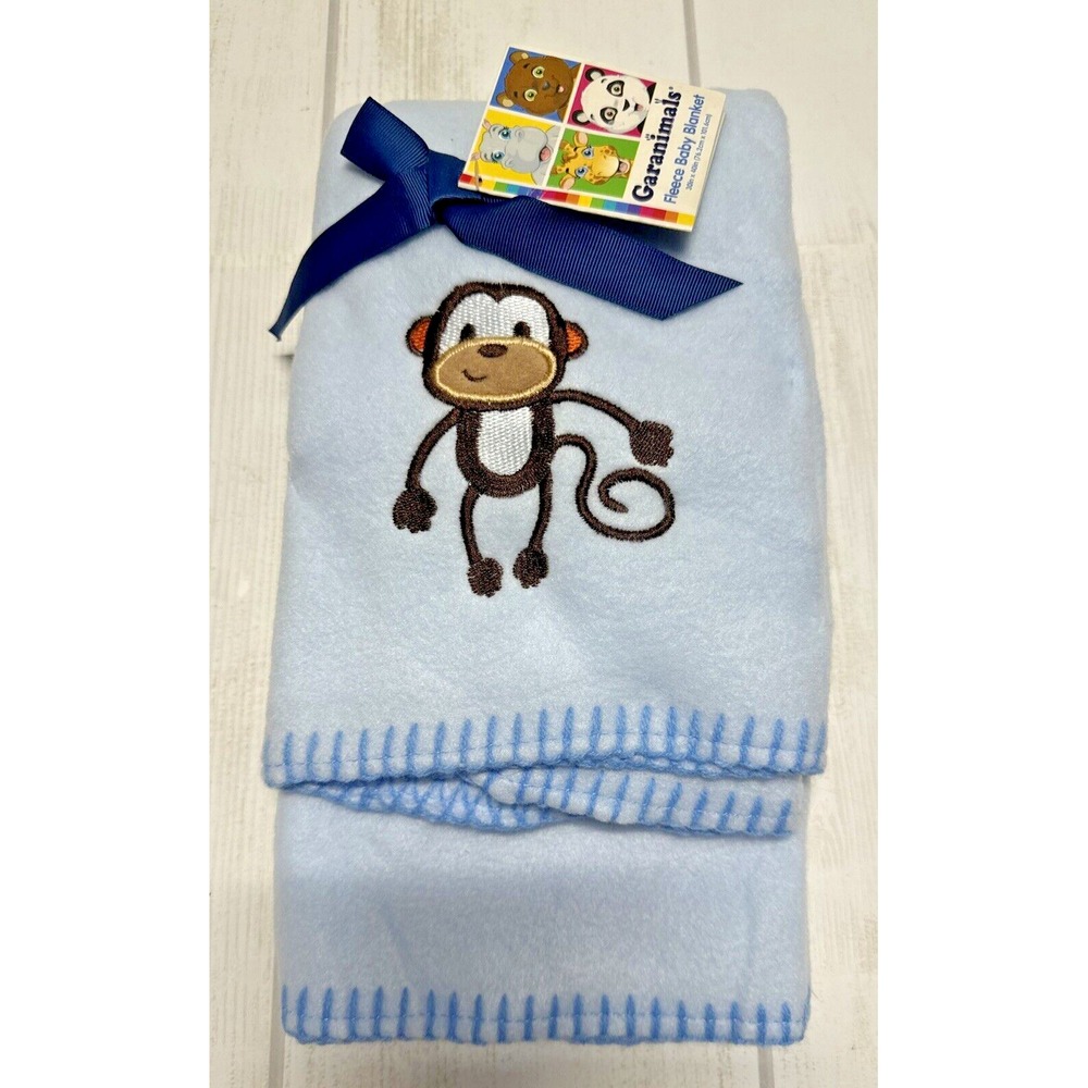 NWT Garanimals Blue Fleece Monkey Baby Boy Security Blanket Thick Edge Stitch